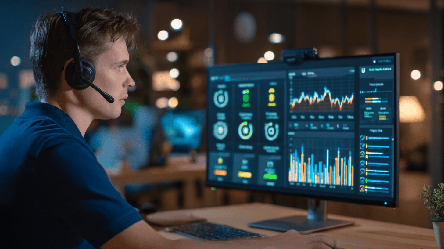 A modern smart monitoring system dashboard displayed on a tablet, showing the home's security status